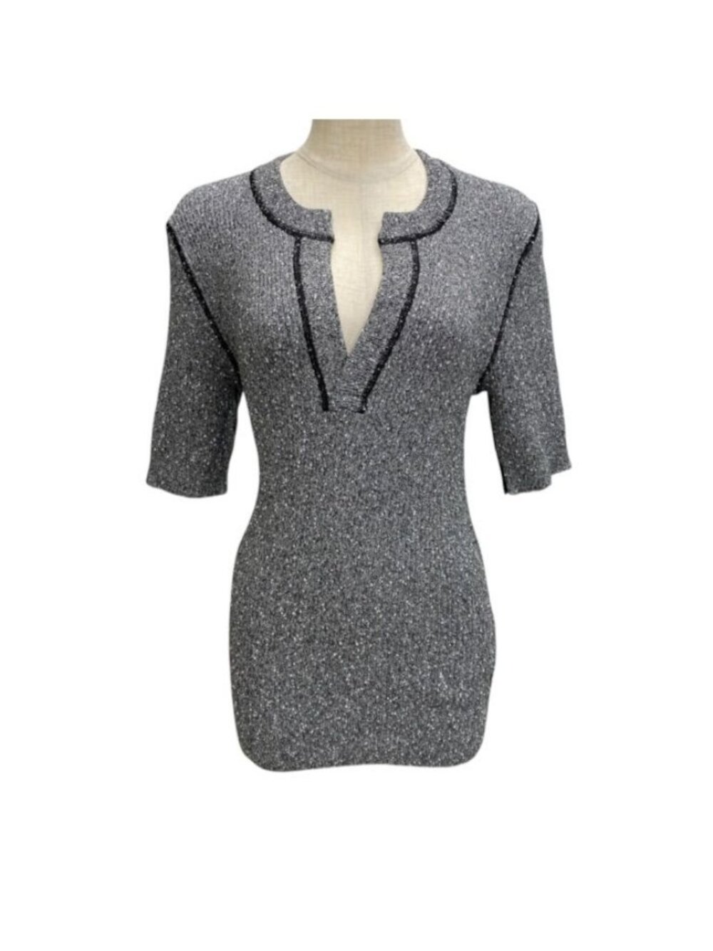 Dolce & Gabbana Summer Knit Tunic Top Keyhole Neck Cotton Gray Sweater
